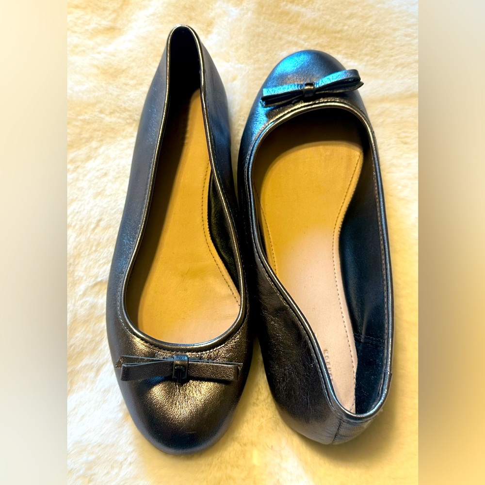 Ted Baker London Black Leather Bow Ballet Flats
